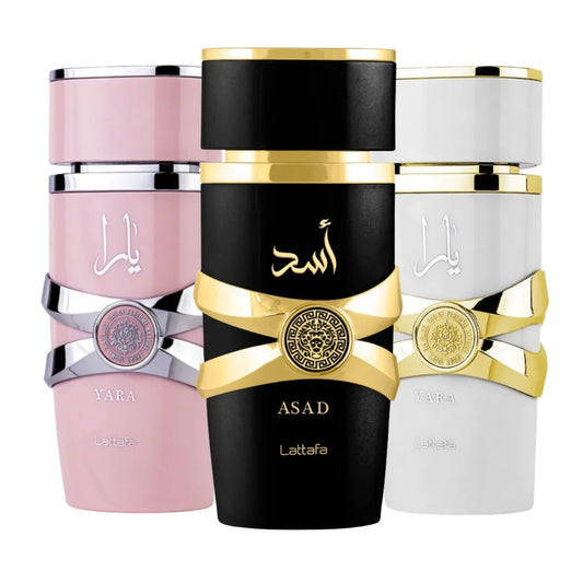 KIT PERFUMES LATAFFA (ASAD + YARA + YARA MOI) TODOS 100 ML PERFUMES ARABES UNISEX